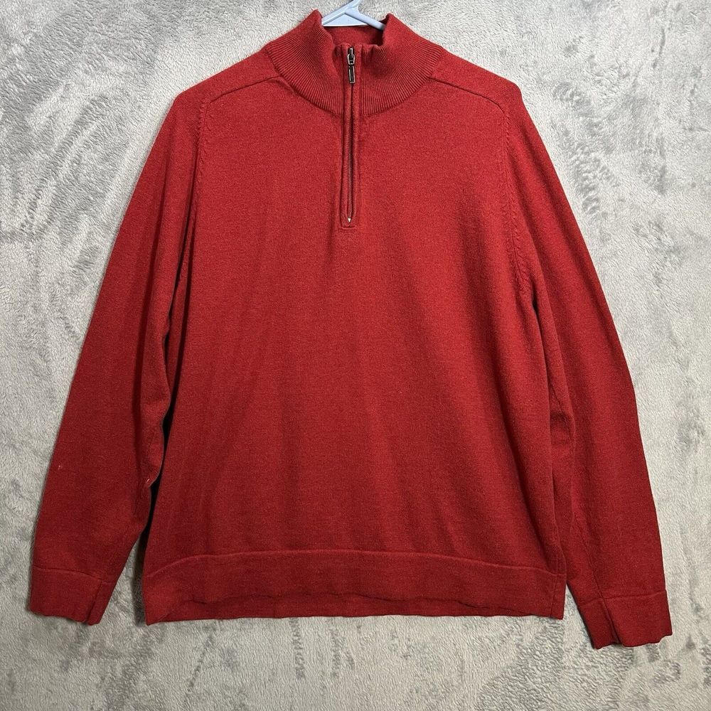 L.L Bean Quarter 1/4 Zip Cashmere Blend Pullover Sweater Men's Large‎ Reg Red